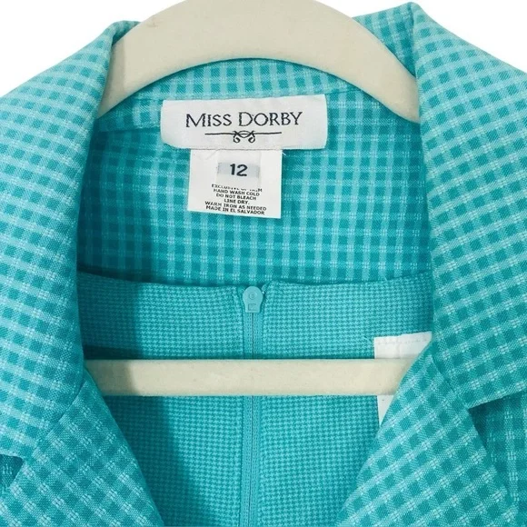 Miss Dorby Aqua and White Checked Short-Sleeved Jacket and Midi Dress Set 10P - Picture 5 of 15